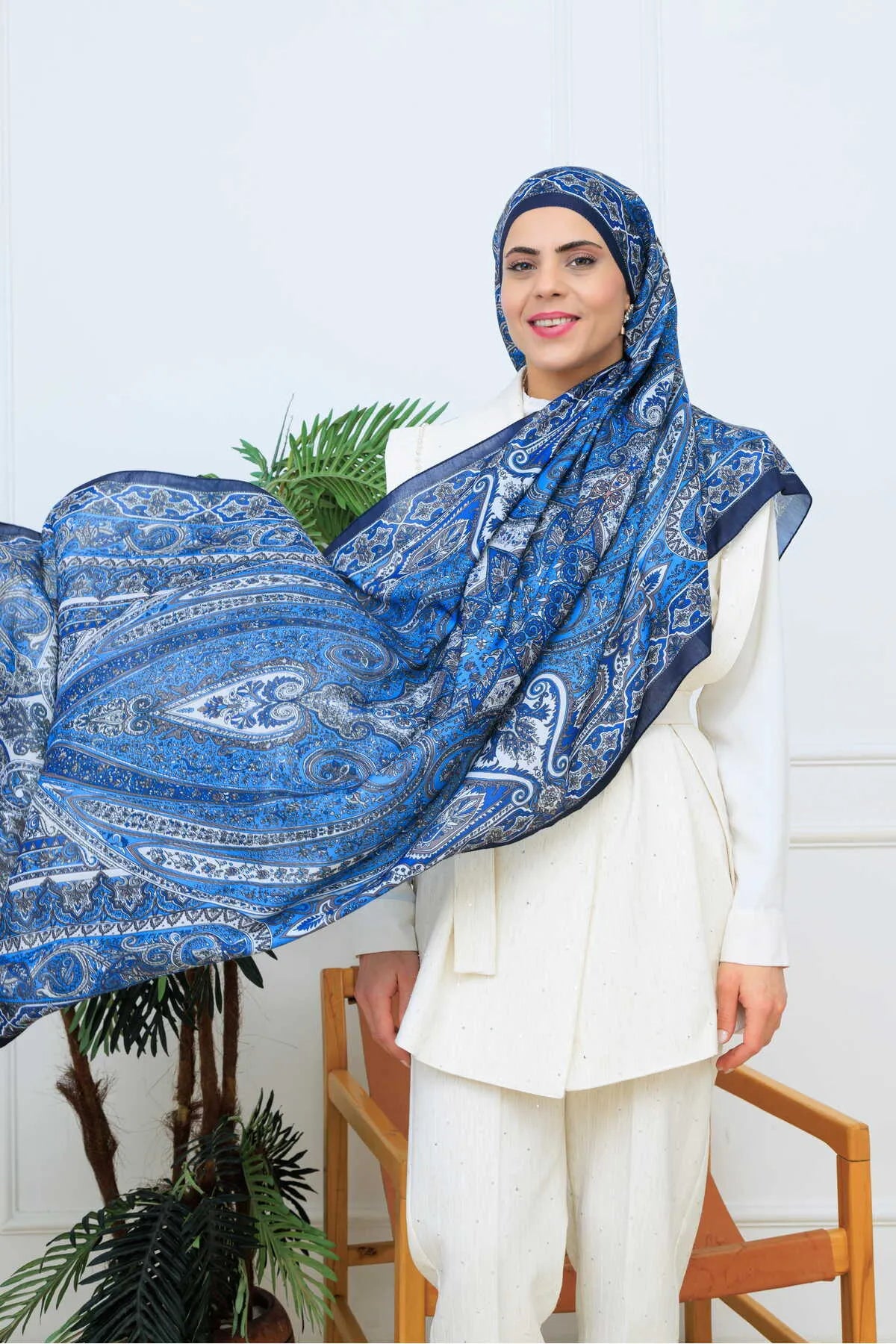 Premium Retro Etnik Desenli %100 Pamuk Şal – Günlük ve Özel Gün Kullanımına Uygun