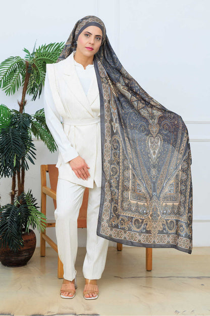 Premium Retro Etnik Desenli %100 Pamuk Şal – Günlük ve Özel Gün Kullanımına Uygun